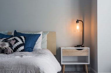 black table lamp on nightstand