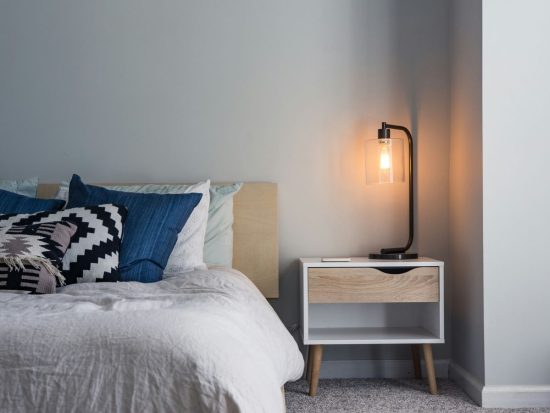 black table lamp on nightstand